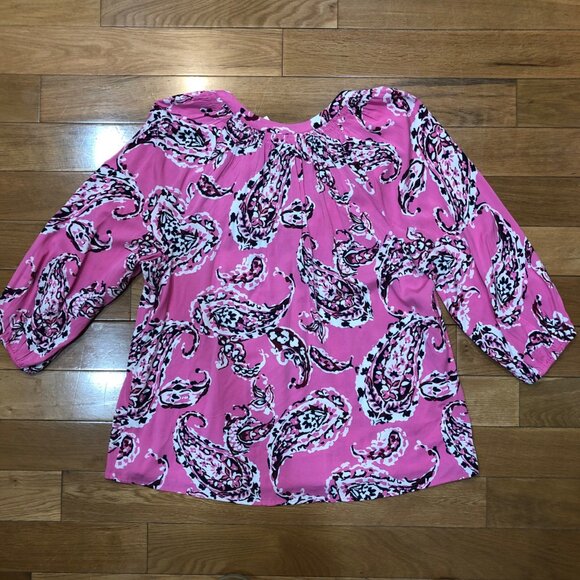 NWT Crown & Ivy Pink Paisly 3/4 Sleeve Peasant Blouse Size M - Picture 6 of 11